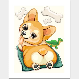 Corgi Pet Dog Playful Cartoon Character Posters and Art